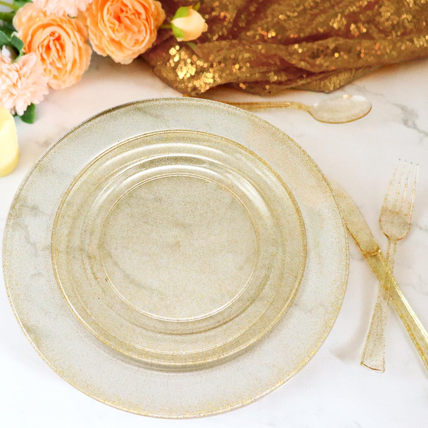 125PCS Heavy Duty Gold Plastic Plates