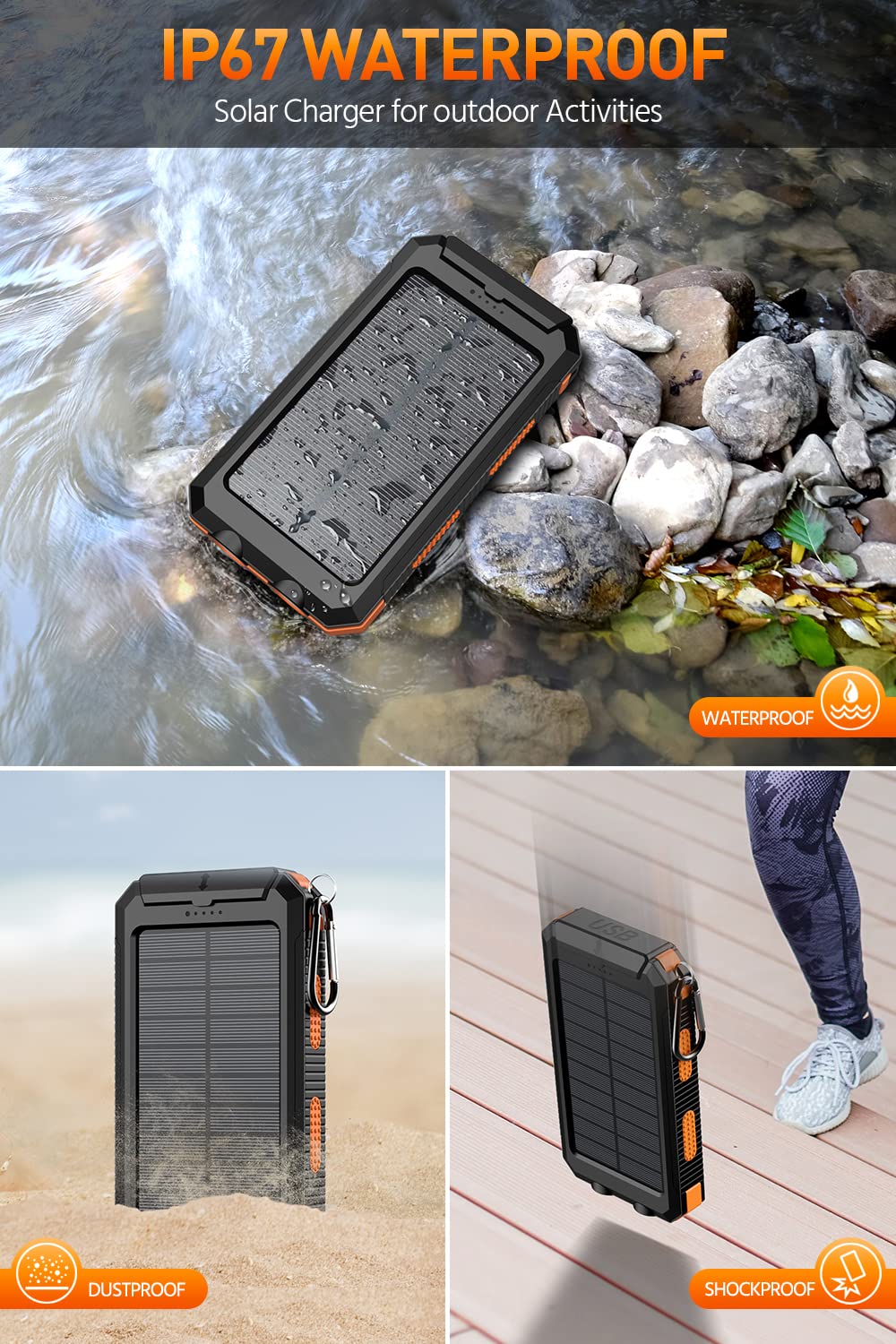 36800mAh Solar Power Bank with Dual QC 3.0