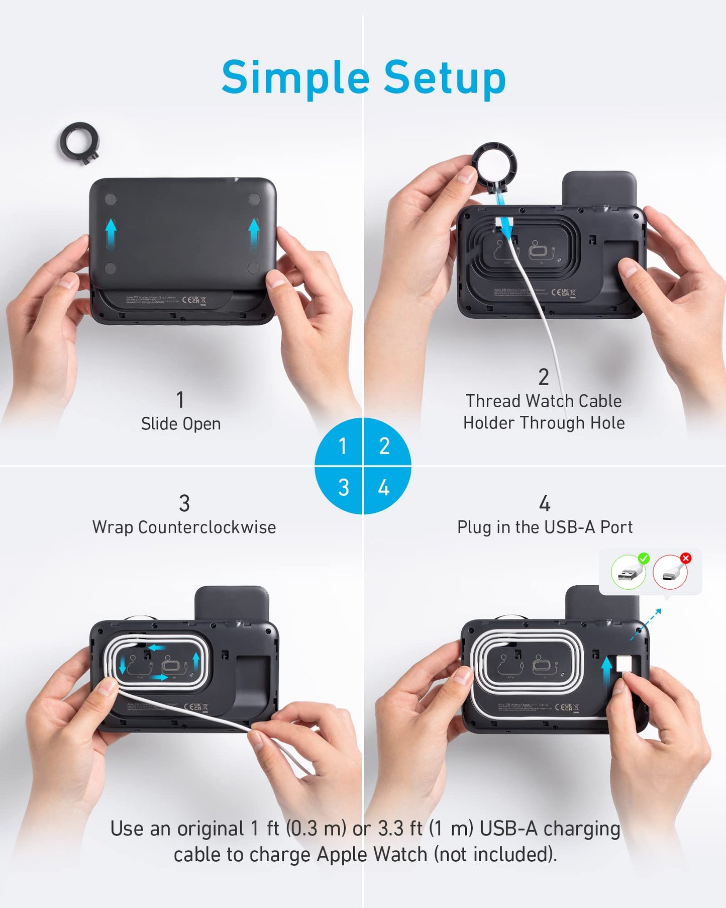 Anker Foldable 3-in-1 Wireless Charging Station with Adapter, 335 Wireless Charger, for iPhone 15/14, AirPods Pro, Apple Watch Series 1-6 (Works with Original 1m/3.3ft USB-A Cable, Not Included)
