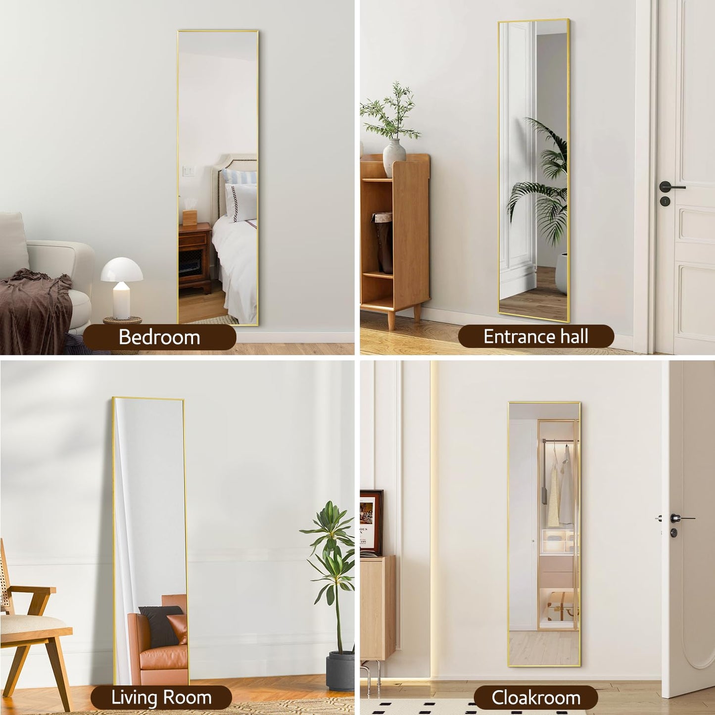 Gold Full Length Mirror 55"x15" for Wall