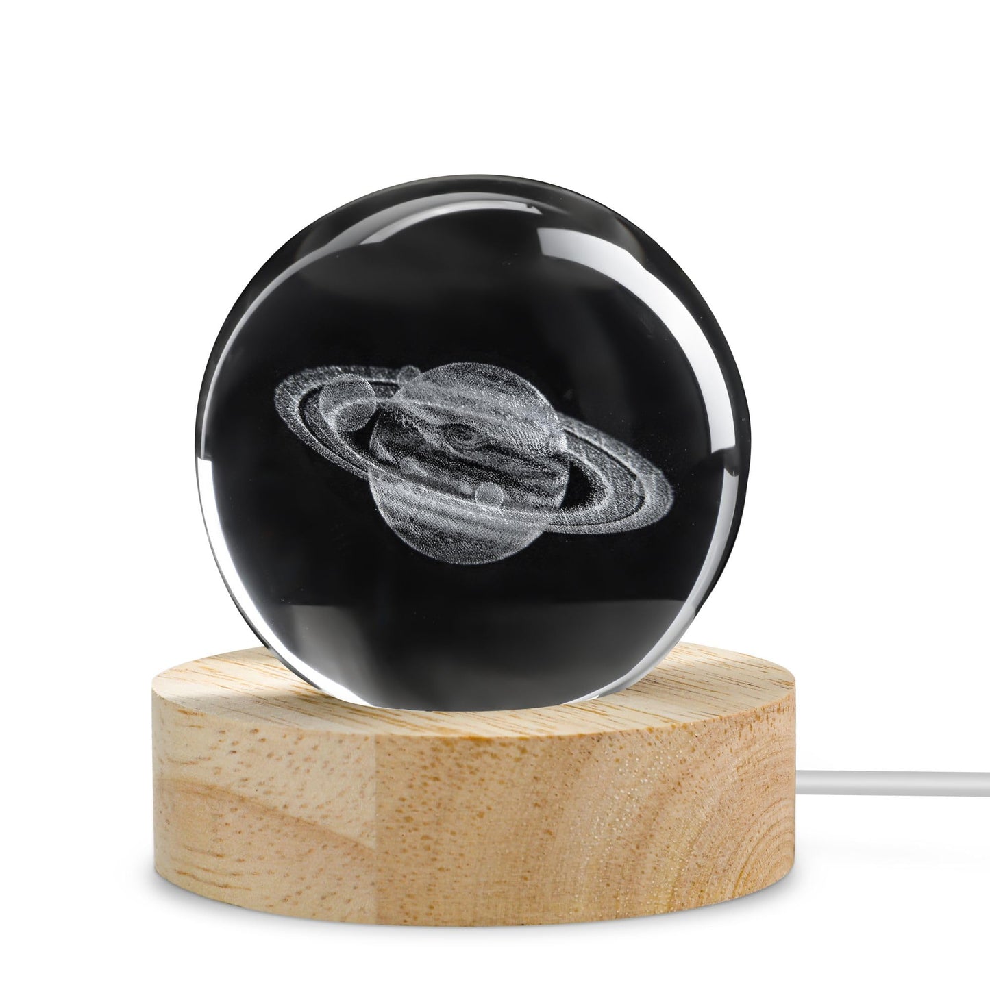 YU FENG 3D Engraved Saturn Crystal Ball on Wooden Base Ideal for Home Decor and Collectors