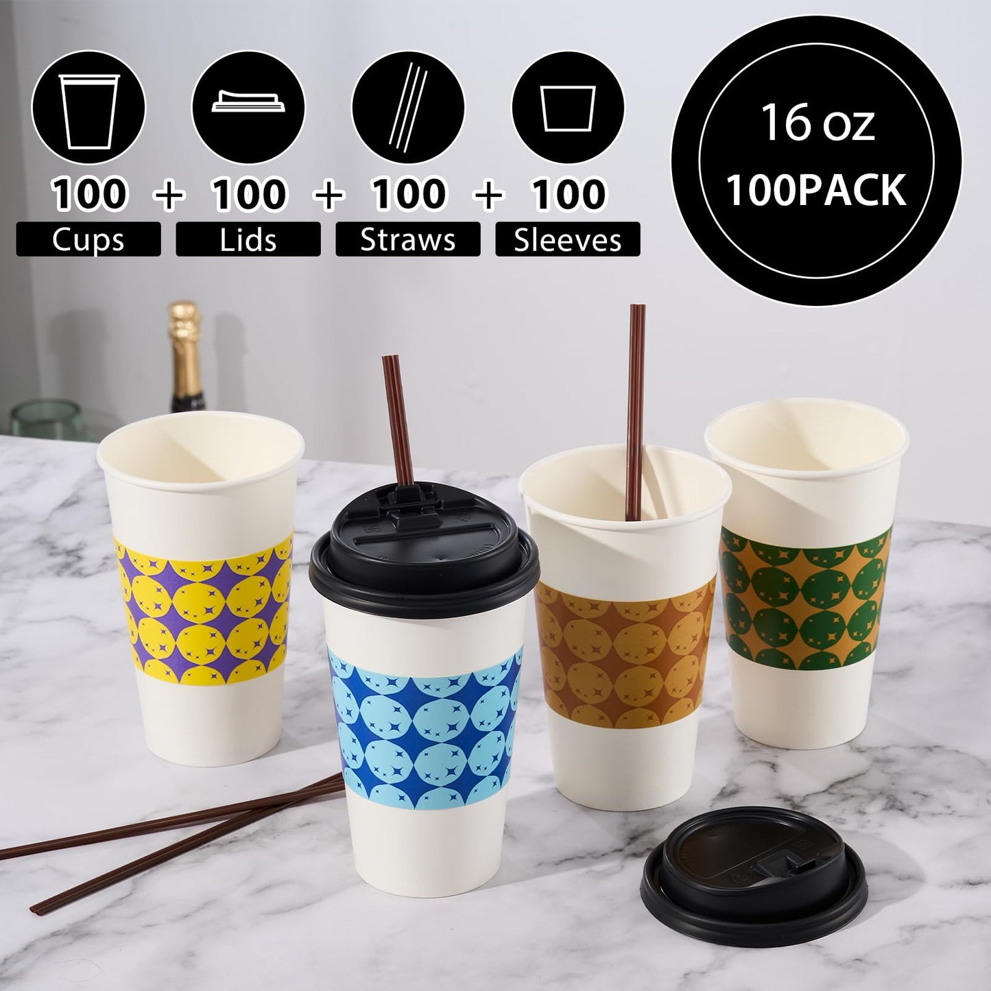 Tamone 100-Pack Disposable Coffee Cups with Lids