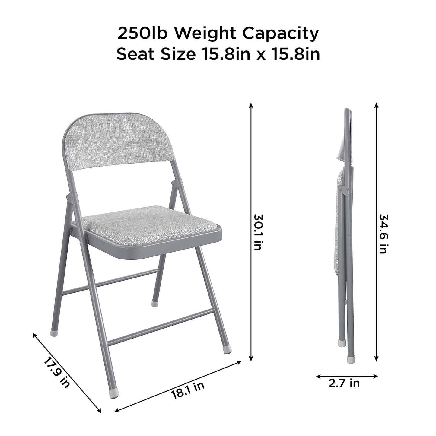 COSCO SmartFold® Fabric Folding Chair, 4-Pack, Gray