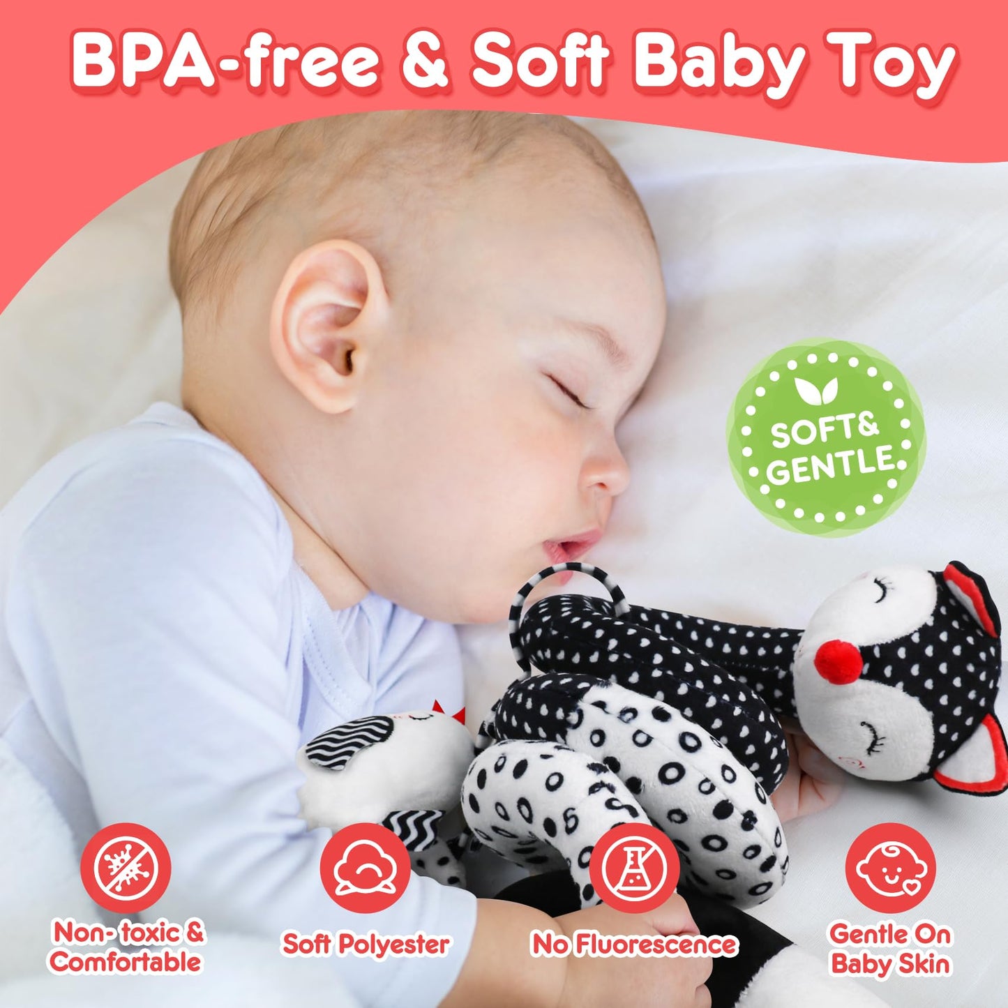 Black & White Baby Carseat Toy Rattle Spiral