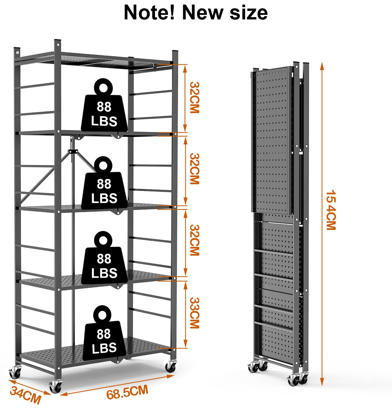 Himix Storage Shelves with 20 Hooks, 5-Tier Foldable Shelves for Storage, Folding Shelf Unit Pantry Shelves Bookshelf with Wheels, Vendor Display Racks for Craft Shows, Home, Office - No Assembly