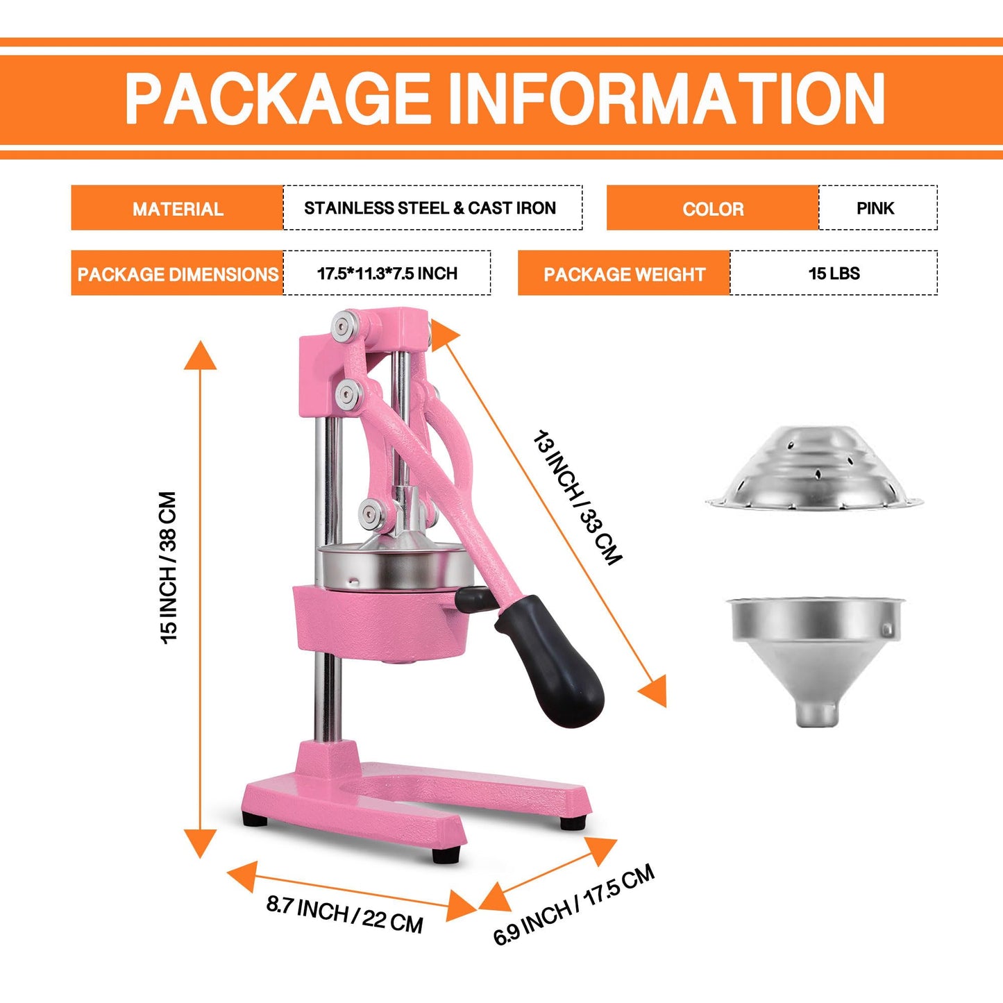 Heavy Duty Citrus Juicer Squeezer with Steel Cup