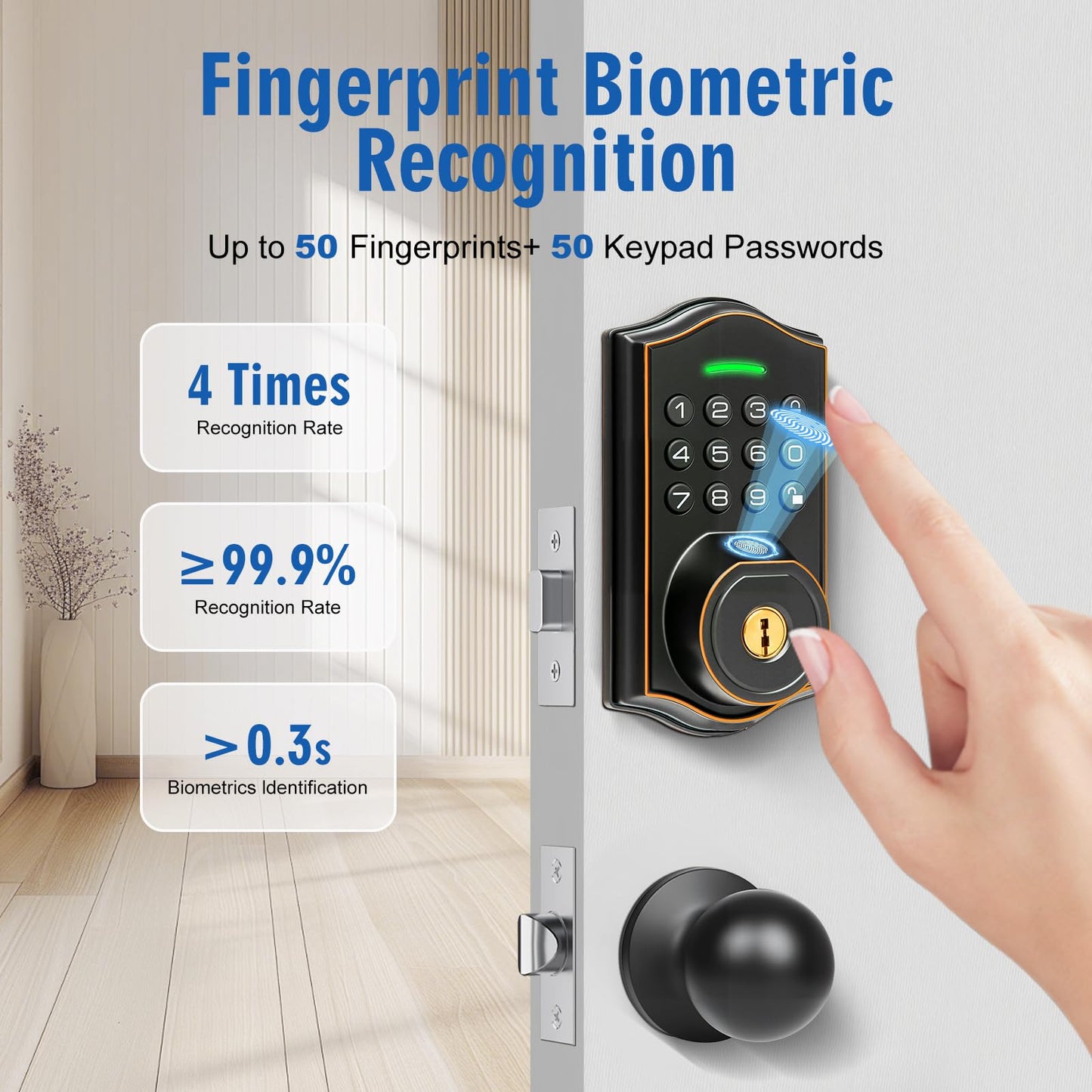 Fingerprint Smart Locks for Front Door with Handle Set,Smart Locks for Front Door,Keyless Entry Keypad Deadbolt, App Control,with 2 Knob,Anti-Peek Password,Easy Install,Auto Lock,Satin Nickel