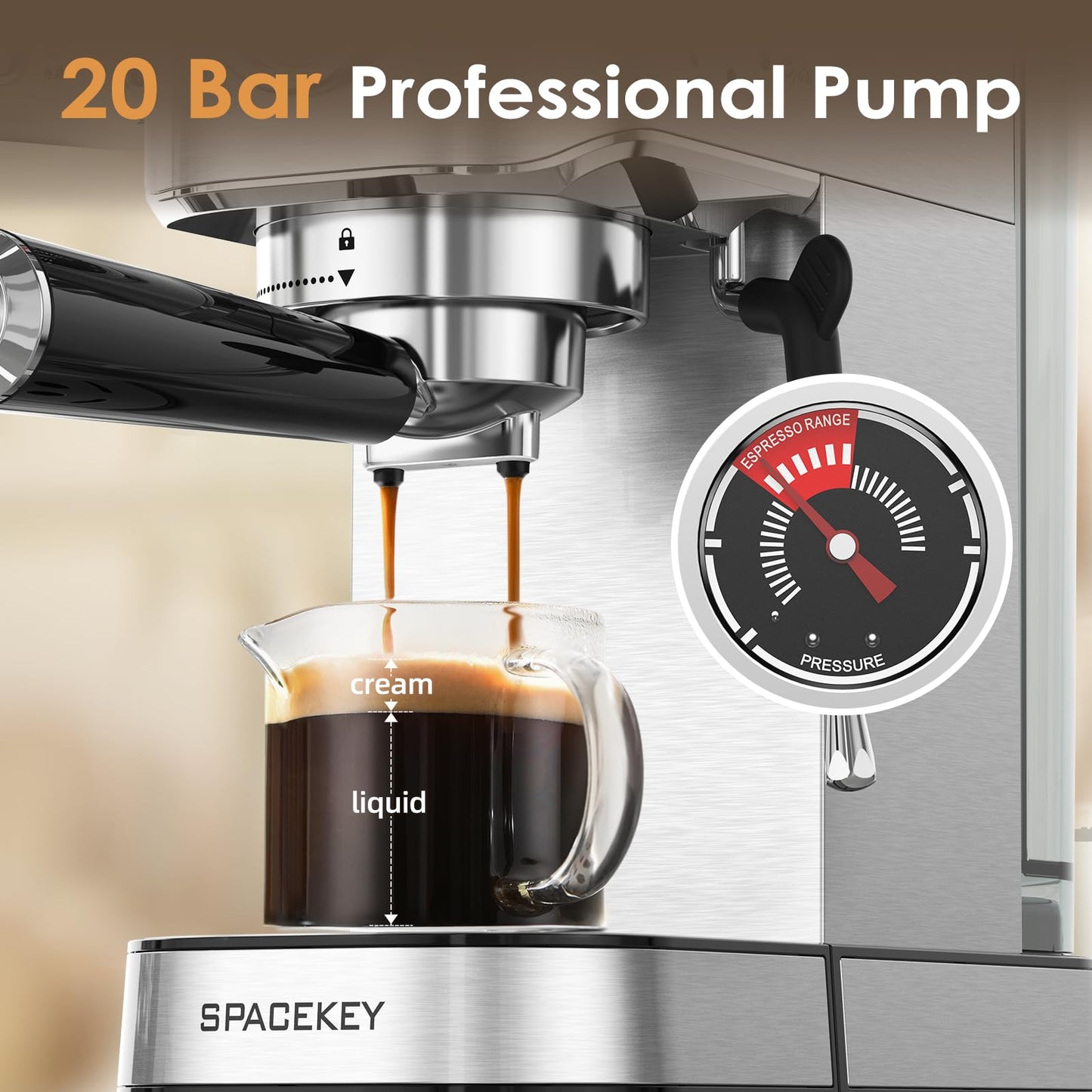 Spacekey 20 Bar Espresso Machine with Frother