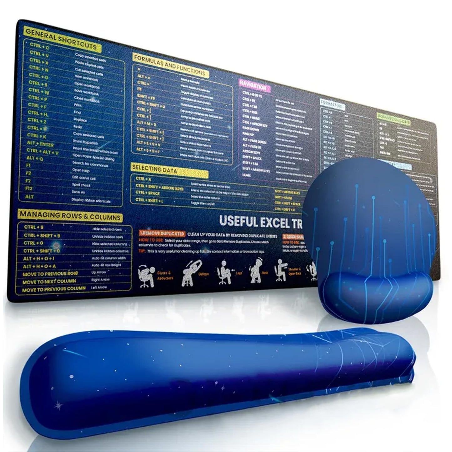 Excel Shortcuts Mouse Pad with Wrist Rest