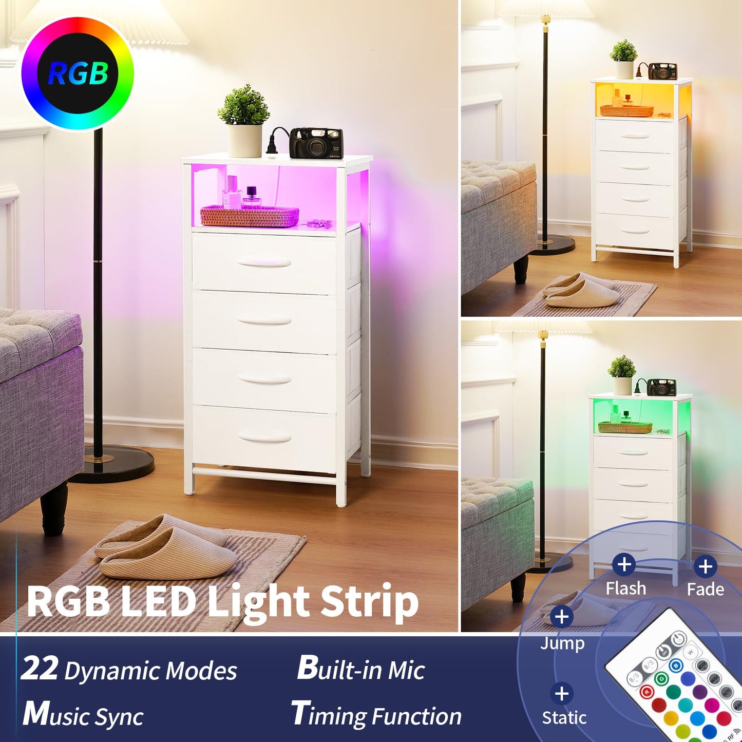 Yoobure LED Nightstand with USB Charging Station