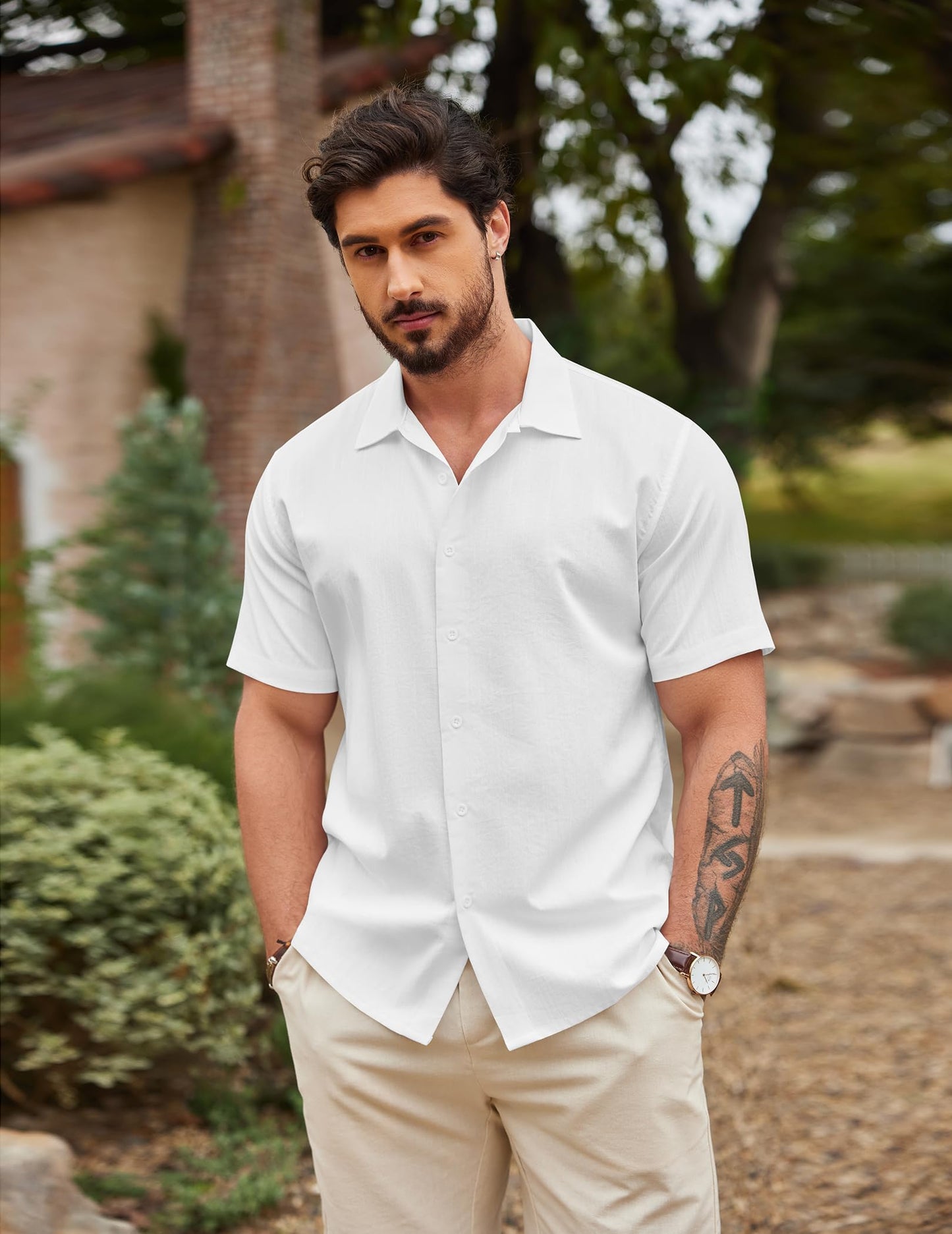 COOFANDY Men's Linen Short Sleeve Button Up Shirt
