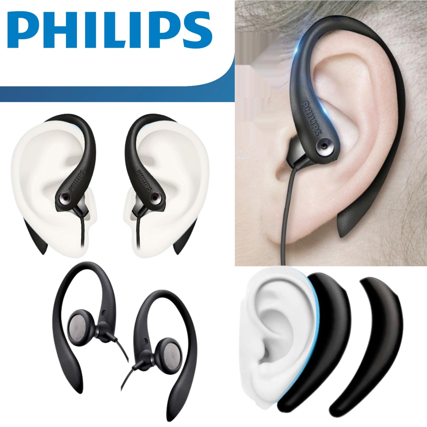 PHILIPS Flexible Earhook Headphones, Black