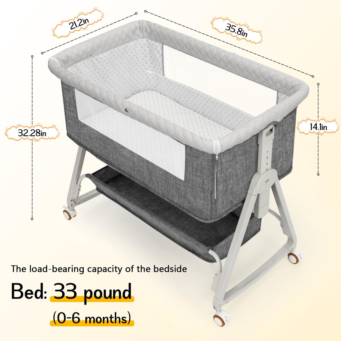 3-in-1 Adjustable Baby Bassinet with Storage