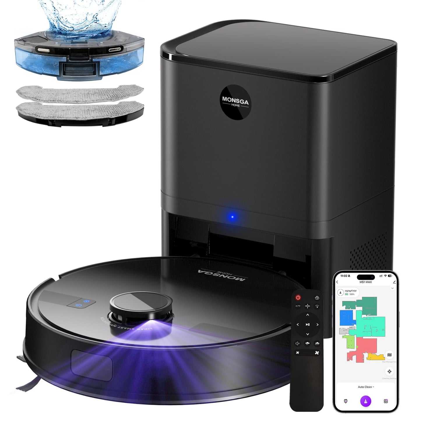 MONSGA Robot Vacuum And Mop with Self-Emptying Station