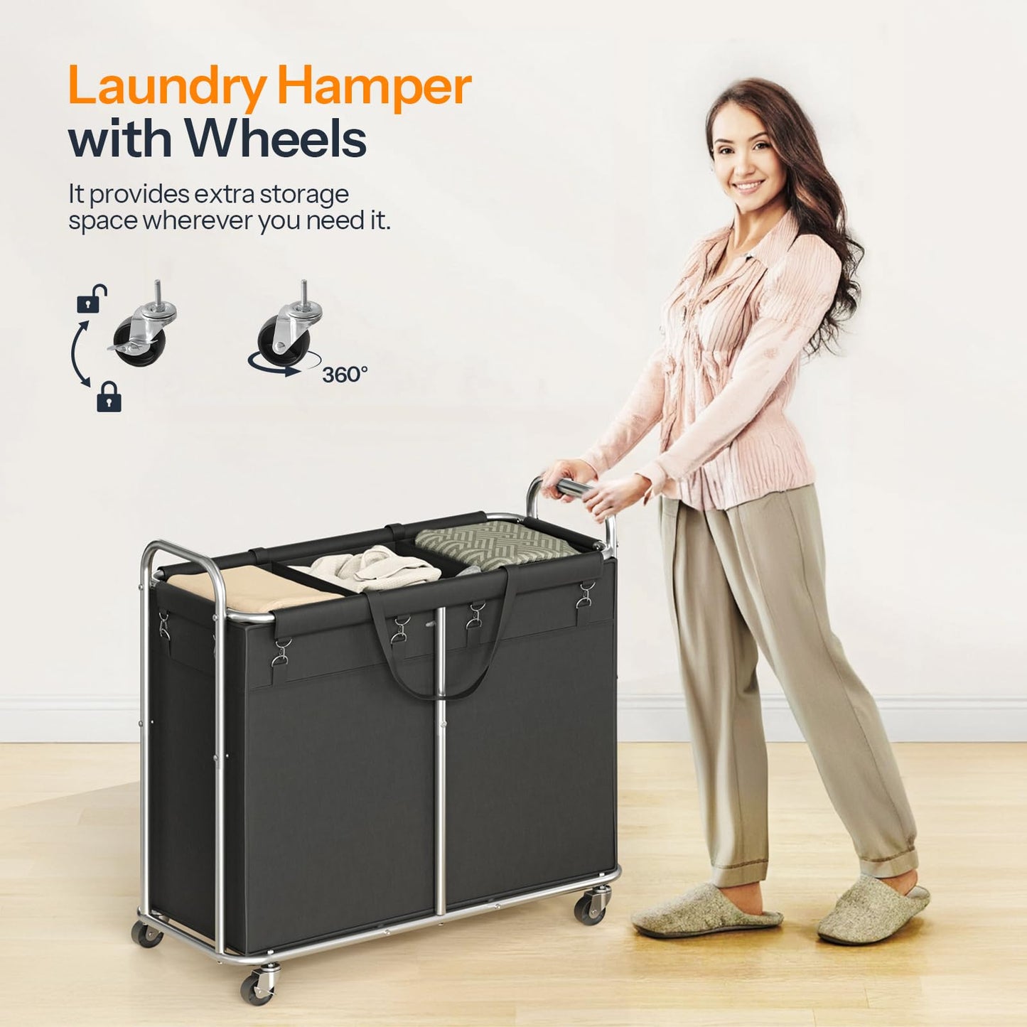 HOOBRO Rolling Laundry Basket with Wheels, 174L
