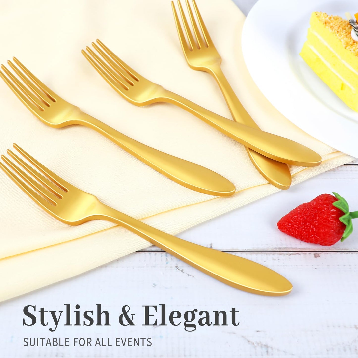 Disposable Forks Plastic, 200 Pcs Forks For Parties, Plastic Silverware Heavy Duty, Solid and Durable Plastic Utensils, Disposable Table Forks & Dinner Forks For Noodle/Salad, Golden Shower Forks
