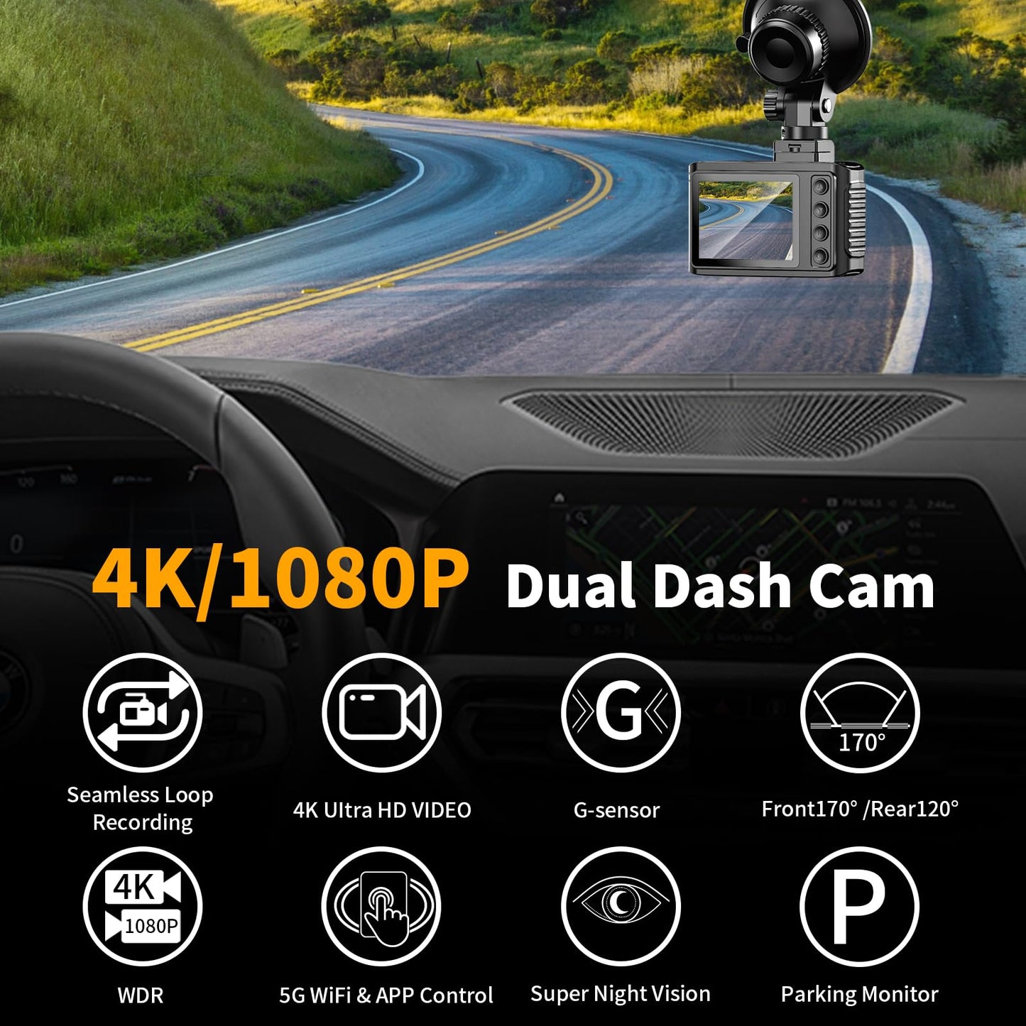 4K Dual Channel Dash Cam with Night Vision