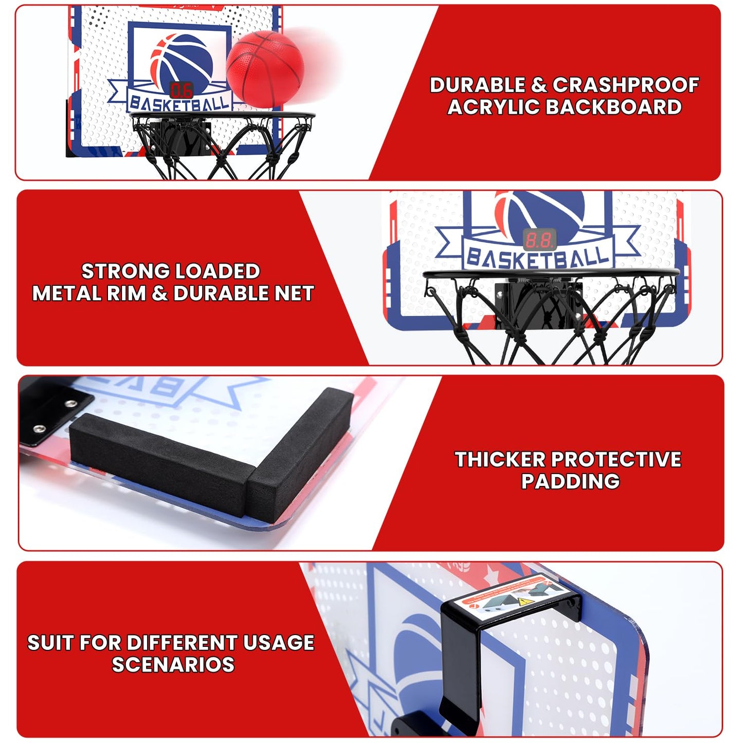 EagleStone Kids Indoor Basketball Hoop, 4 Balls Mini Basketball Toy for Toddlers, with Electronic Scoreboard Over The Door Room Wall Basketball Hoop Goal Boys Girls Gift for Age 3 4 5 6 7 8 9 10