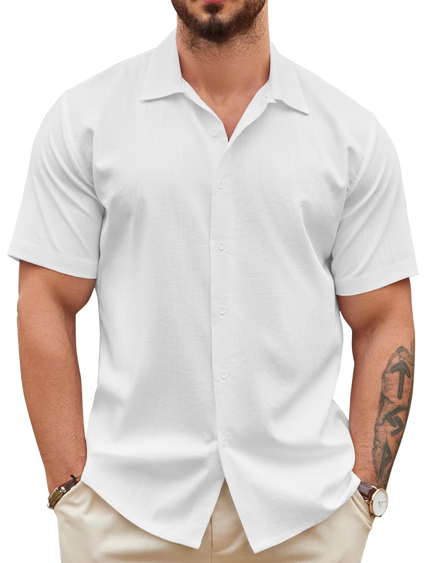 COOFANDY Men's Linen Short Sleeve Button Up Shirt