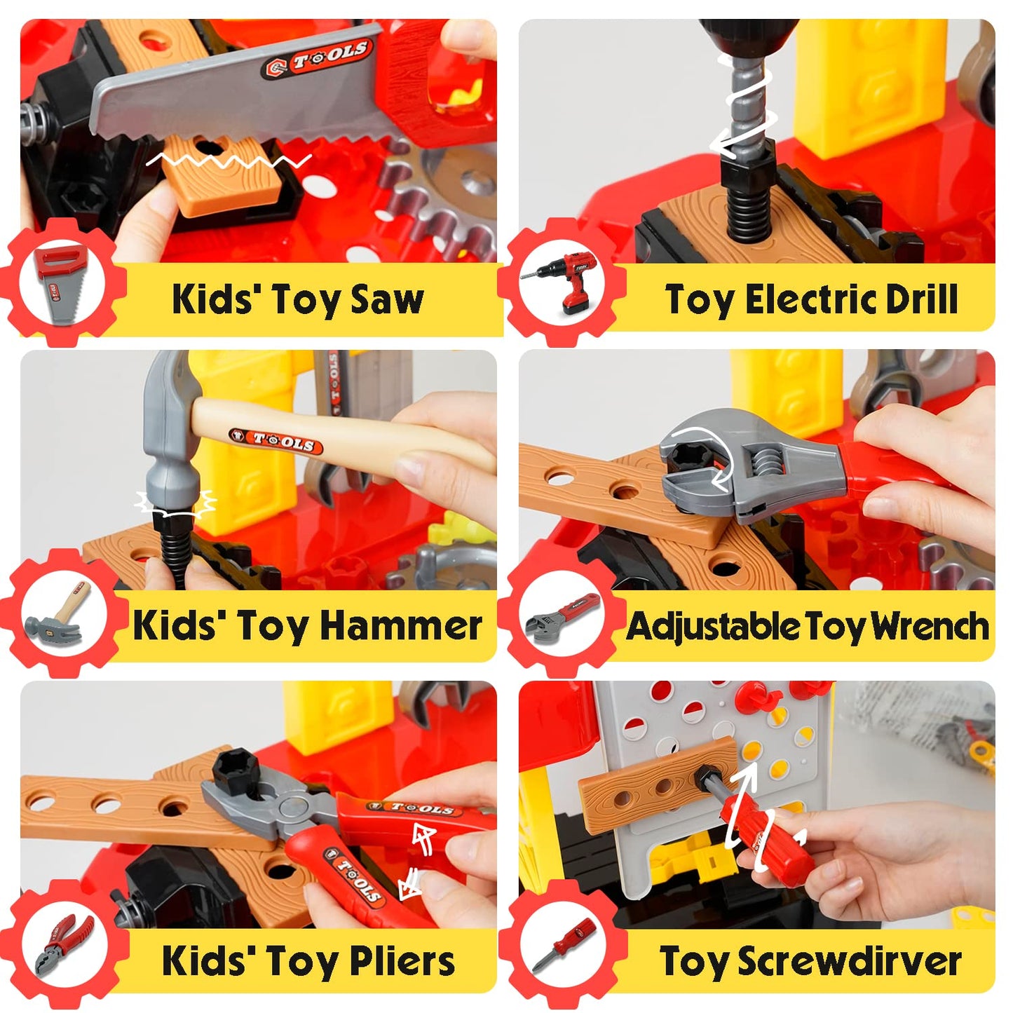 Toy Choi's Kids Tool Set, 83 Pieces Construction Kids Tool Bench Playset, Toddler Tool Bench with Play Helmet, Realistic Electric Drill, STEM Educational Toy for Boys & Girls Aged 3-8
