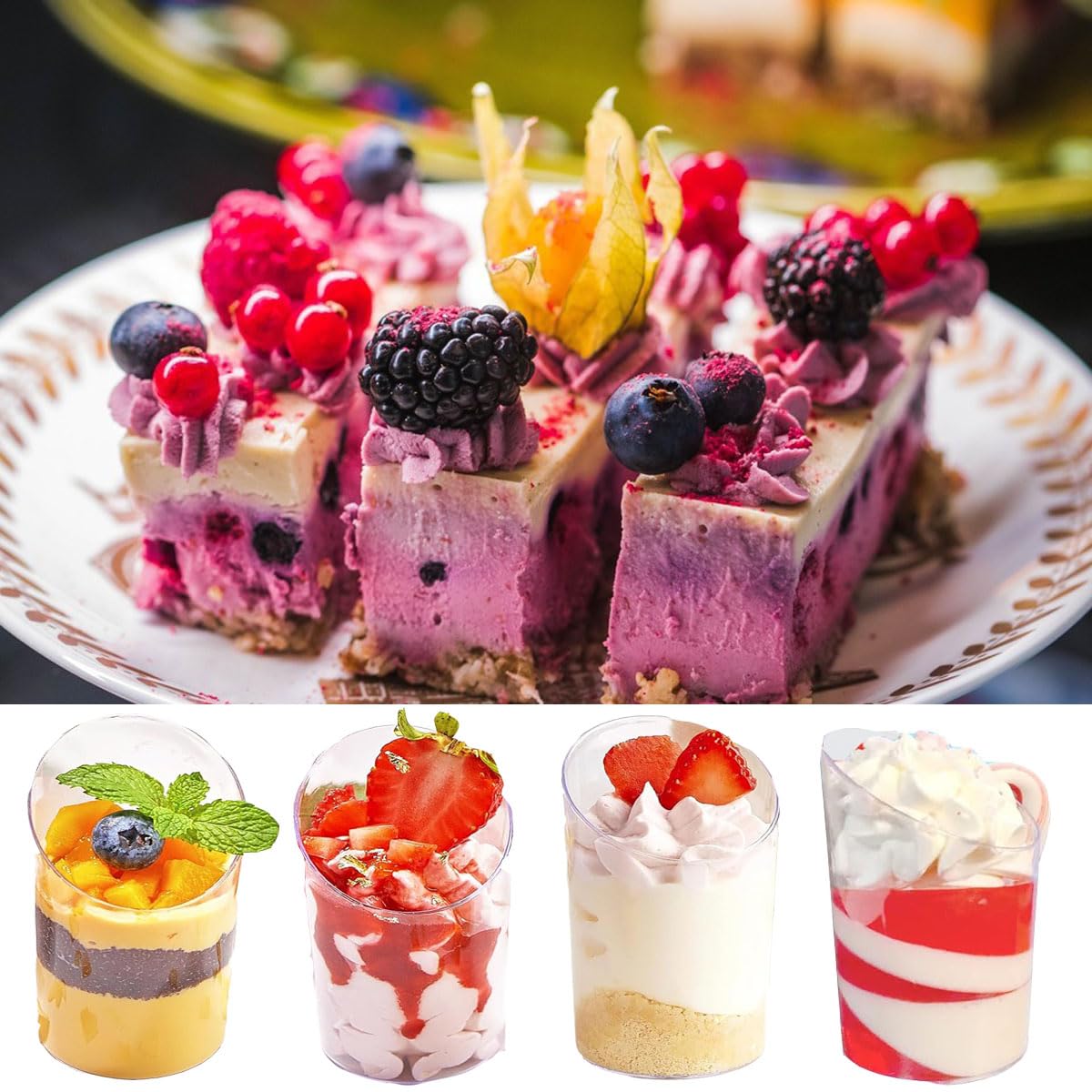 50 Pack Clear Plastic Dessert Cups with Spoons