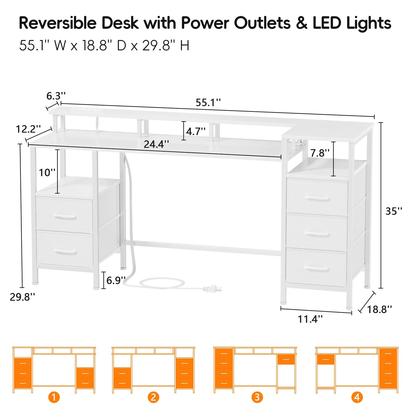 Korfile 55 Inch Gaming Desk with LED Lights