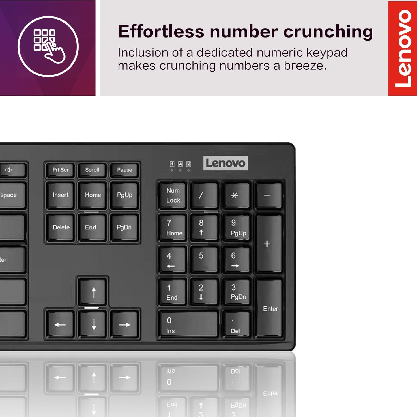 Lenovo 100 Wireless Keyboard and Mouse Combo – Cordless Set with Spill Resistant Quiet Keys – 3-Zone Keyboard - Ambidextrous Mouse – Compact Design – Wireless USB -Black