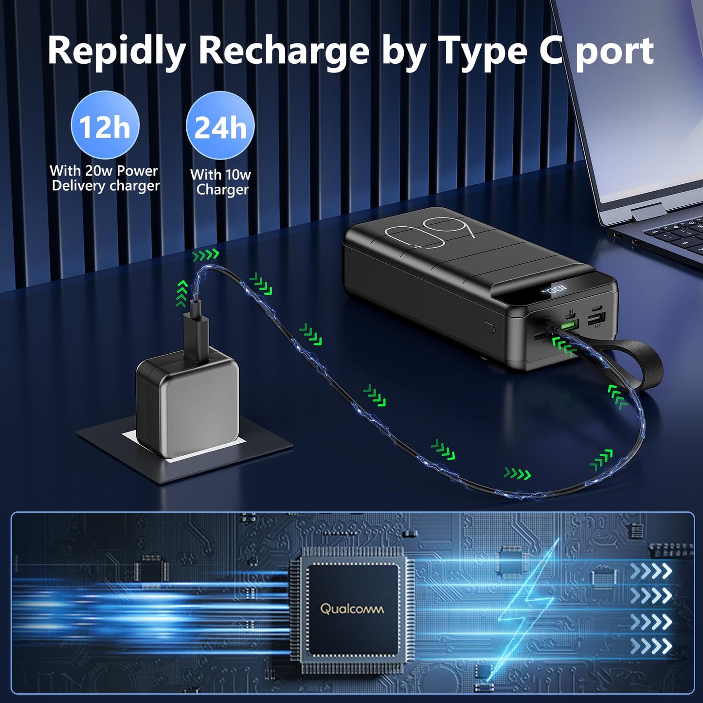 60000mAh Power Bank with Fast Charging & Flashlight