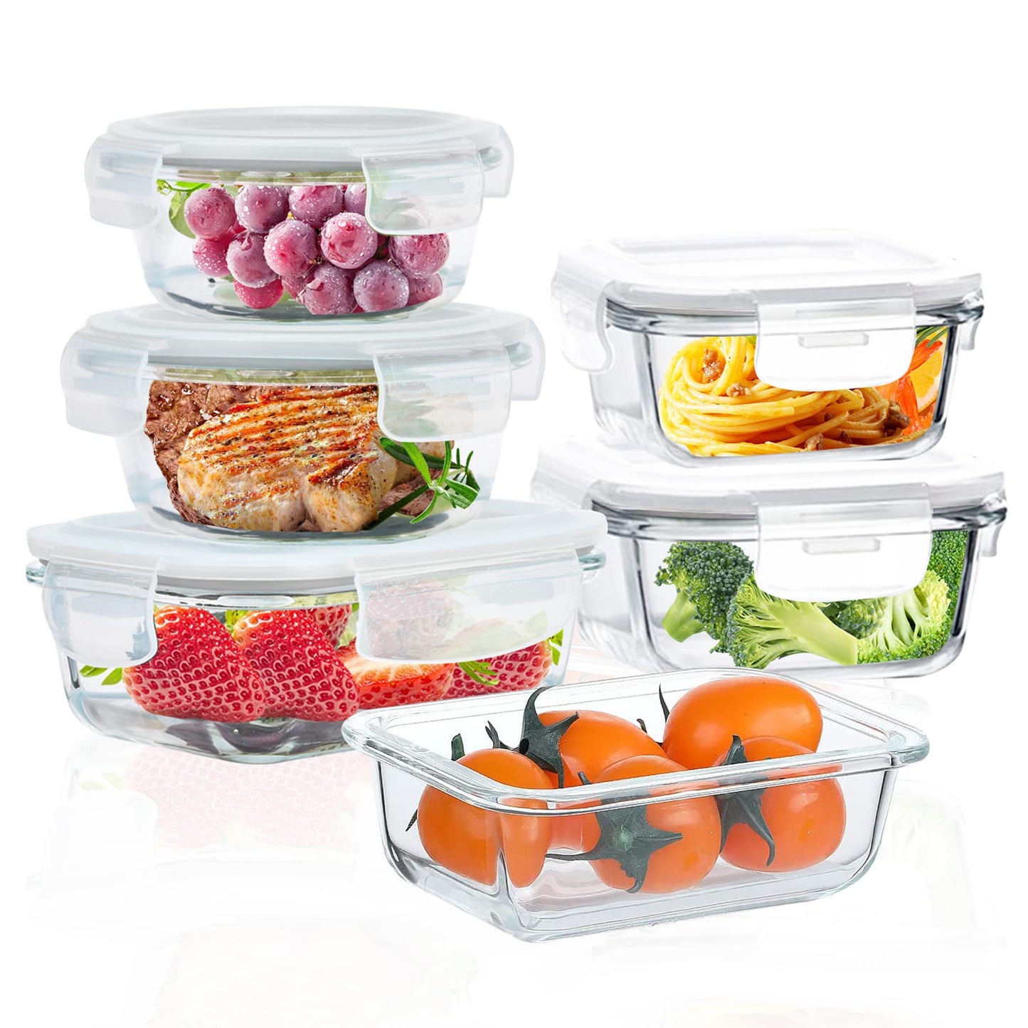 6 Pack Glass Food Storage Containers with Lids