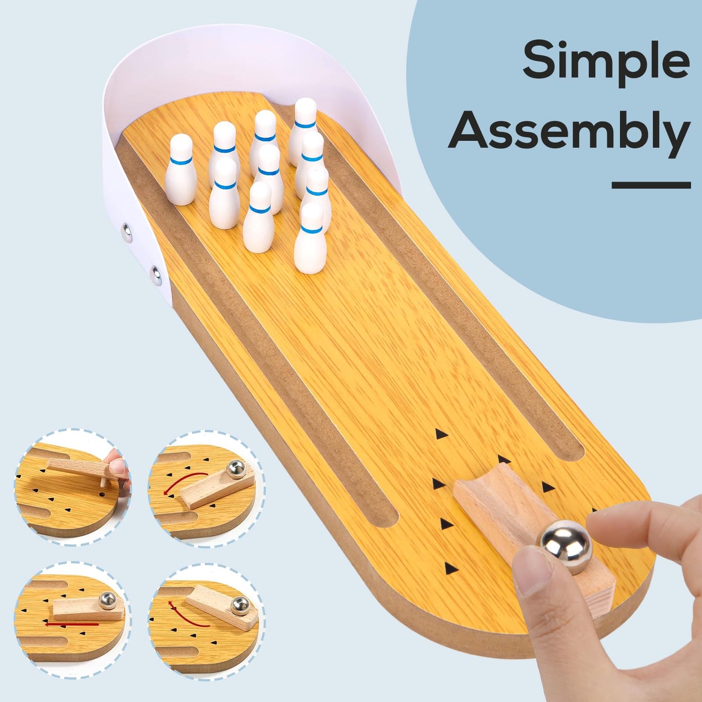 MCPINKY Mini Bowling Game Set, Tabletop Mini Bowling Game Desktop Bowling Game Toy Tiny Home Bowling Alley for Office Desk Games Stress Relievers for Adults, Kids Party Favors