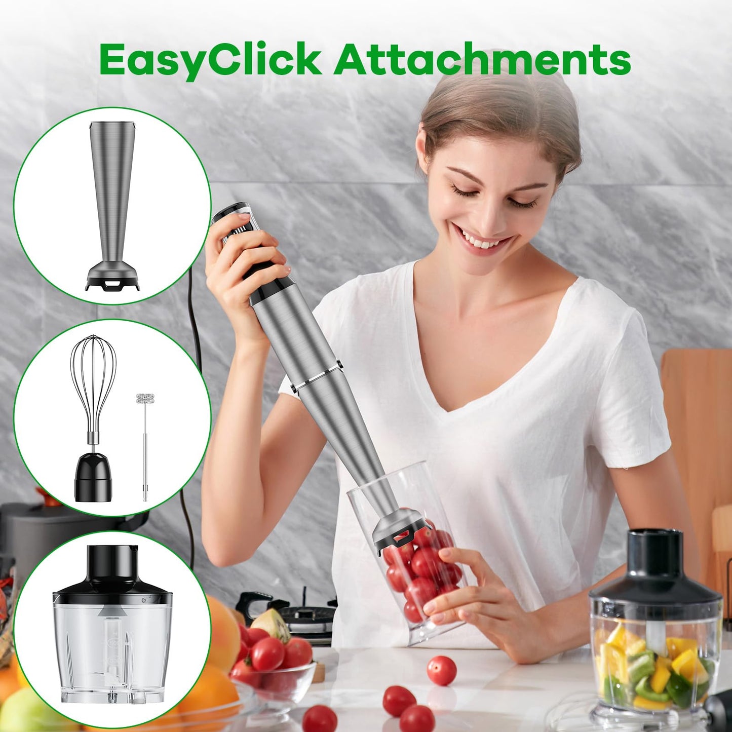 Handheld Immersion Blender Set with Chopper and Whisk