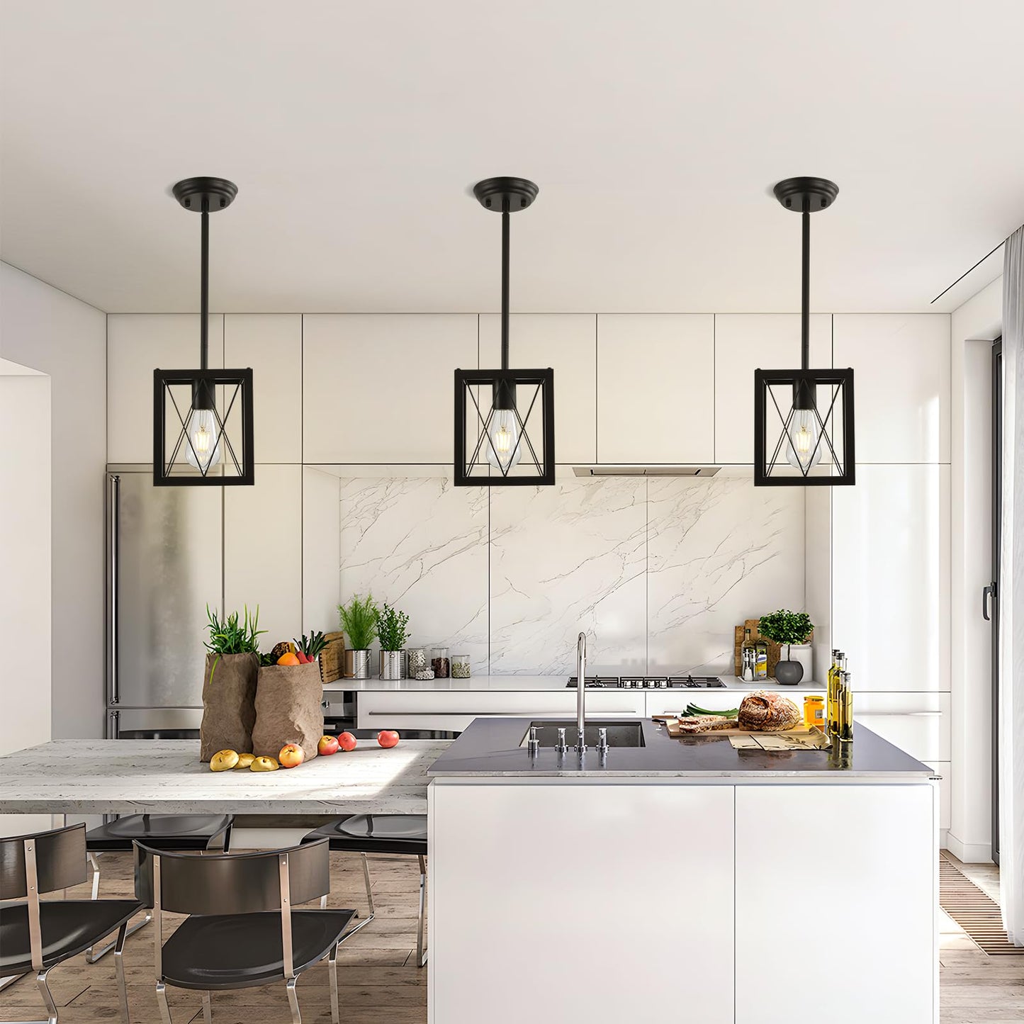 Farmhouse Black Pendant Lights for Kitchen, 2-Pack