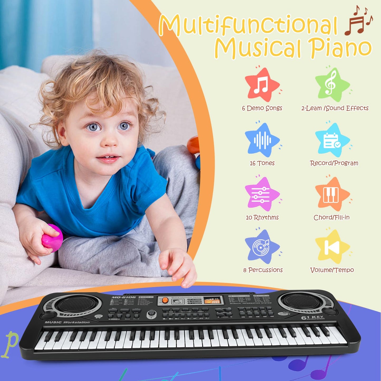 61-Key Beginner Piano Keyboard with Teaching Mode