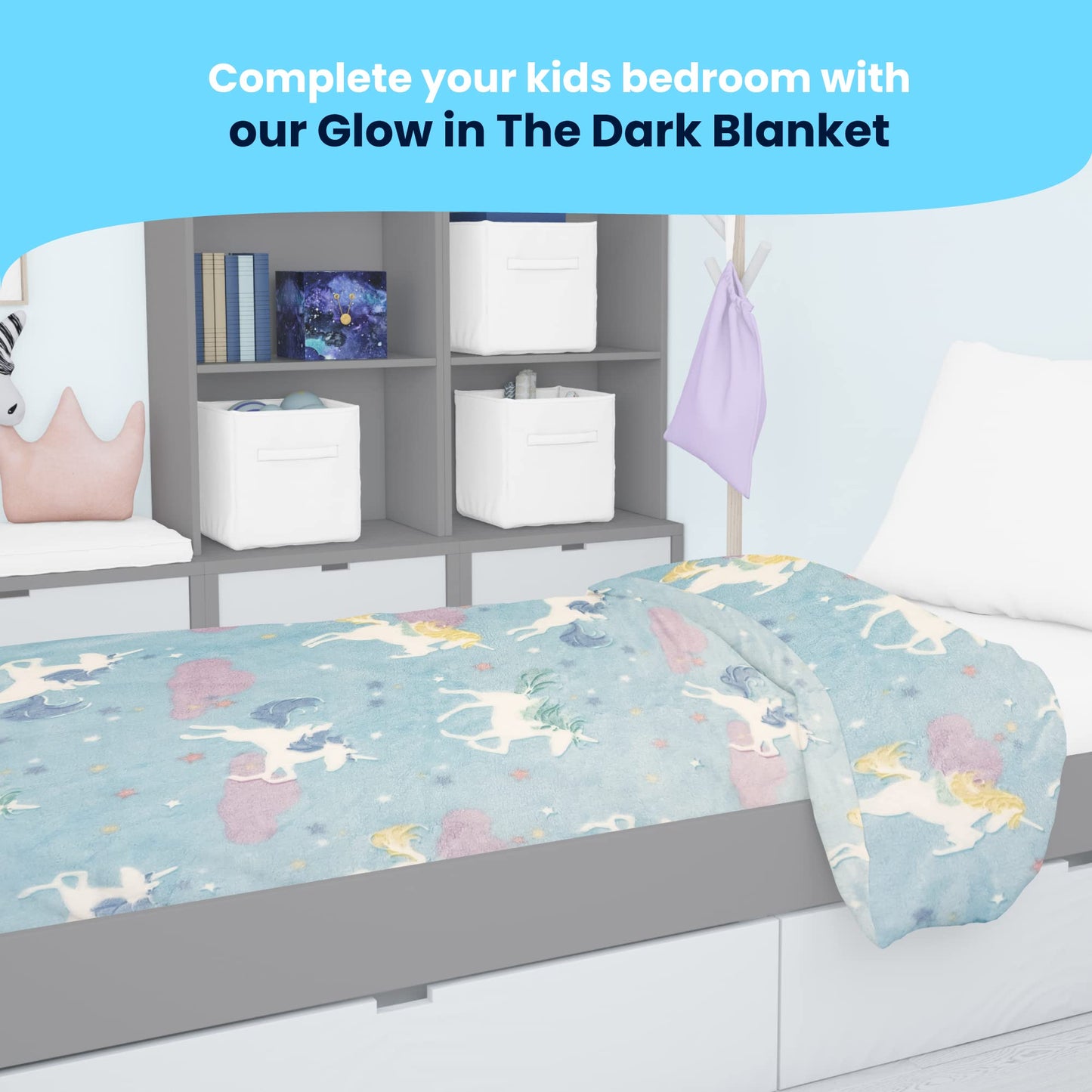 Glow in The Dark Blanket, Super Soft Blanket to Build Night Routine for Kids, Blanket That Doesn't Pill, Fray, or Fade, Comfortable Toddler Blanket for Boys and Girls, Unicorn Design