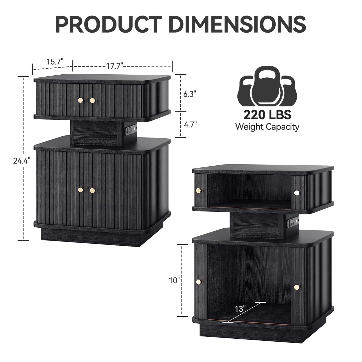 LED Nightstand with Charging Station and Drawers