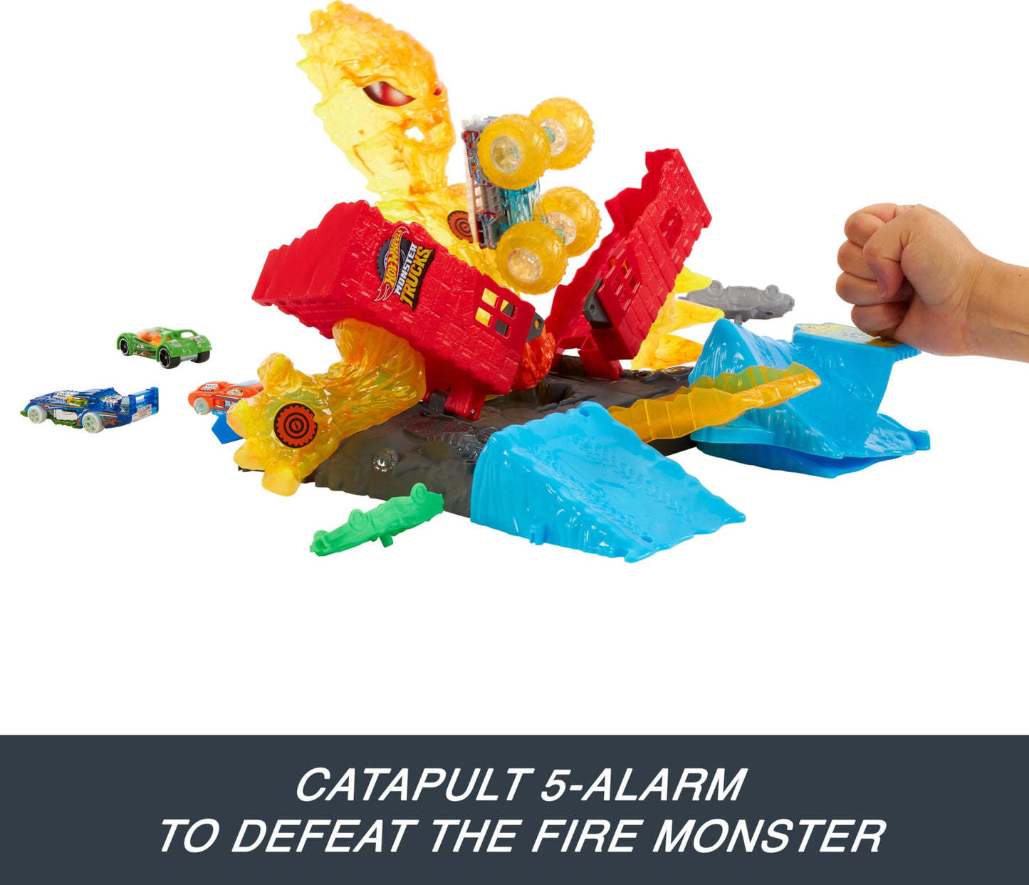 Hot Wheels Monster Trucks Firefighter Playset with Cars