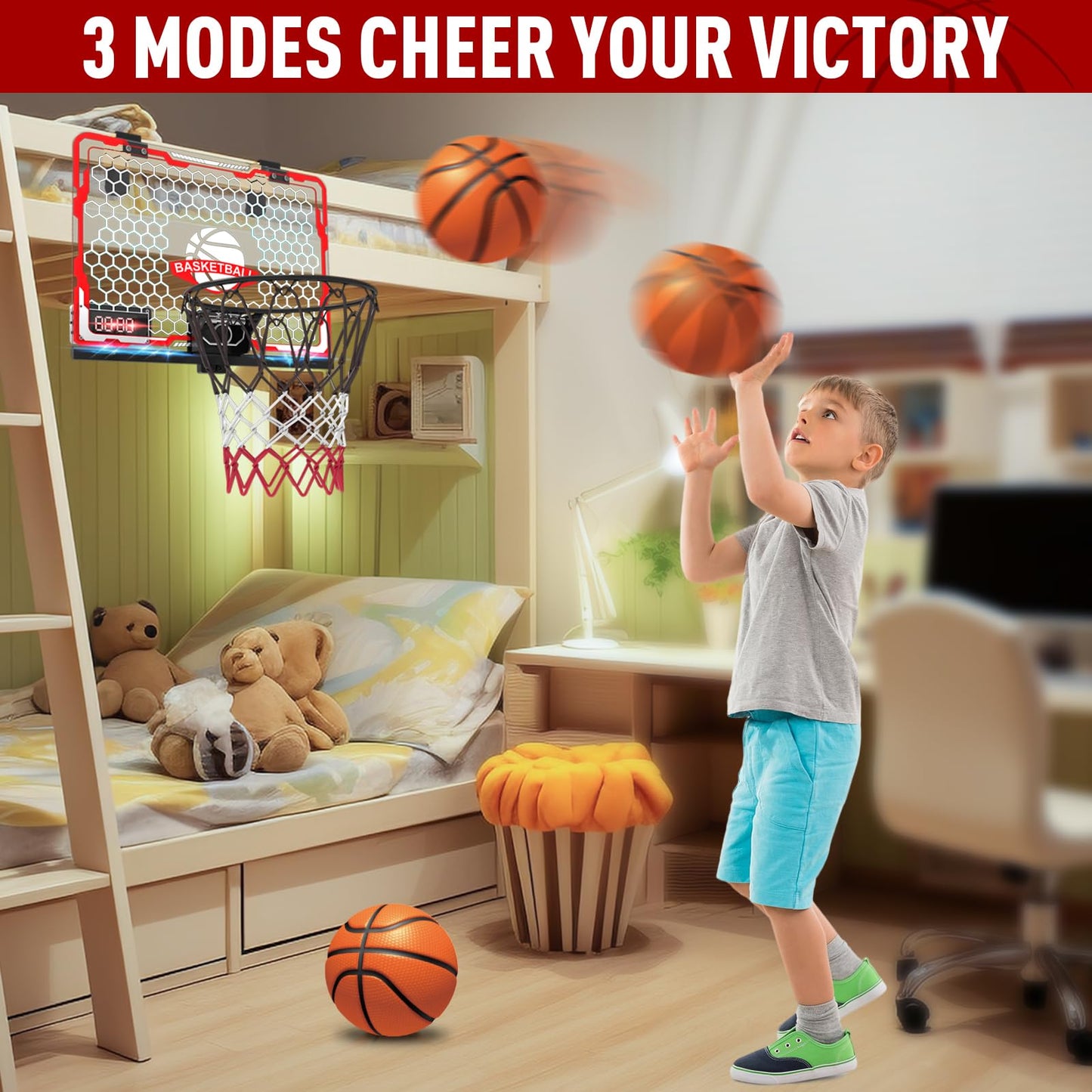 Indoor Basketball Hoop for Kids with LED Scoreboard