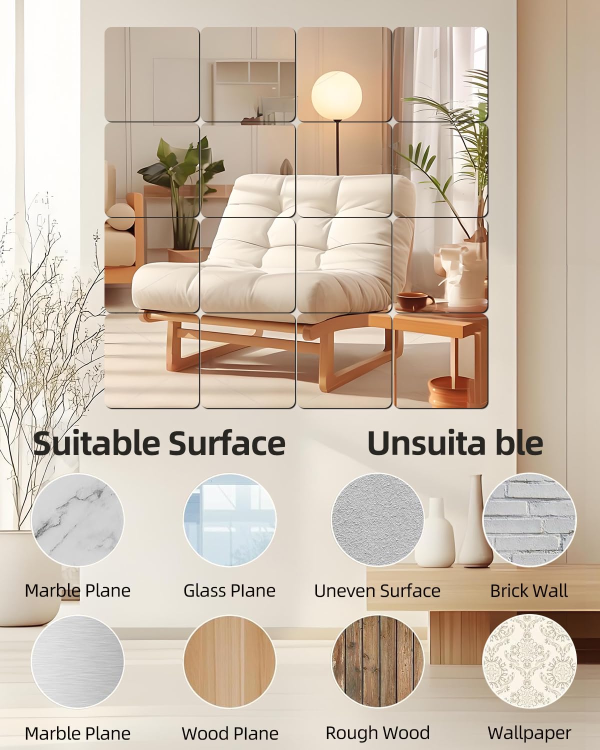 CQHVKQ 12" x 12" Glass Wall Mirror Tiles for Wall, Frameless Full Length Mirrors Wall Mounted for Home Gym Mirror Yoga Bedroom Dancing Studio Dressing Room (16PCS)