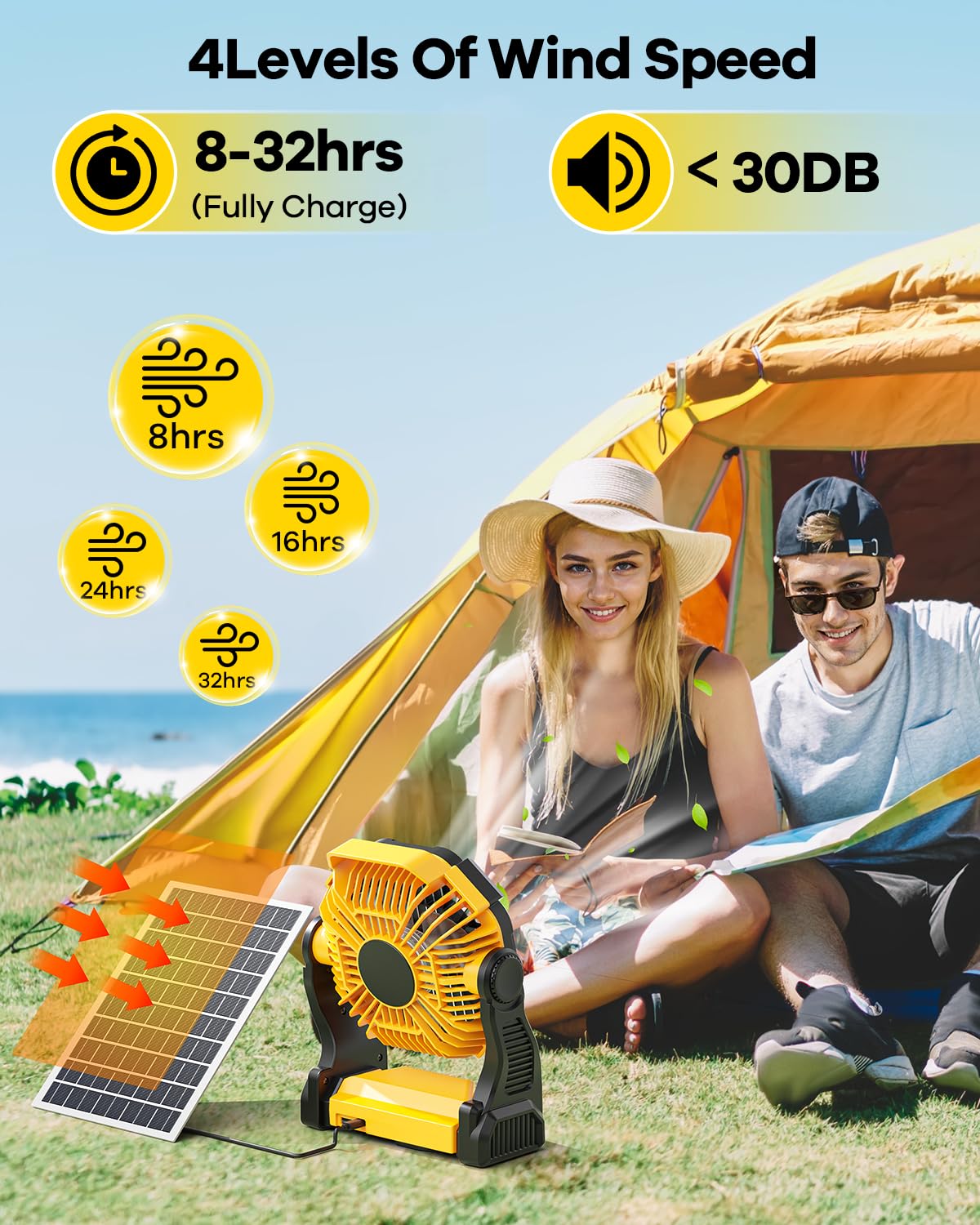 10400mAh Solar Camping Fan with LED Lantern
