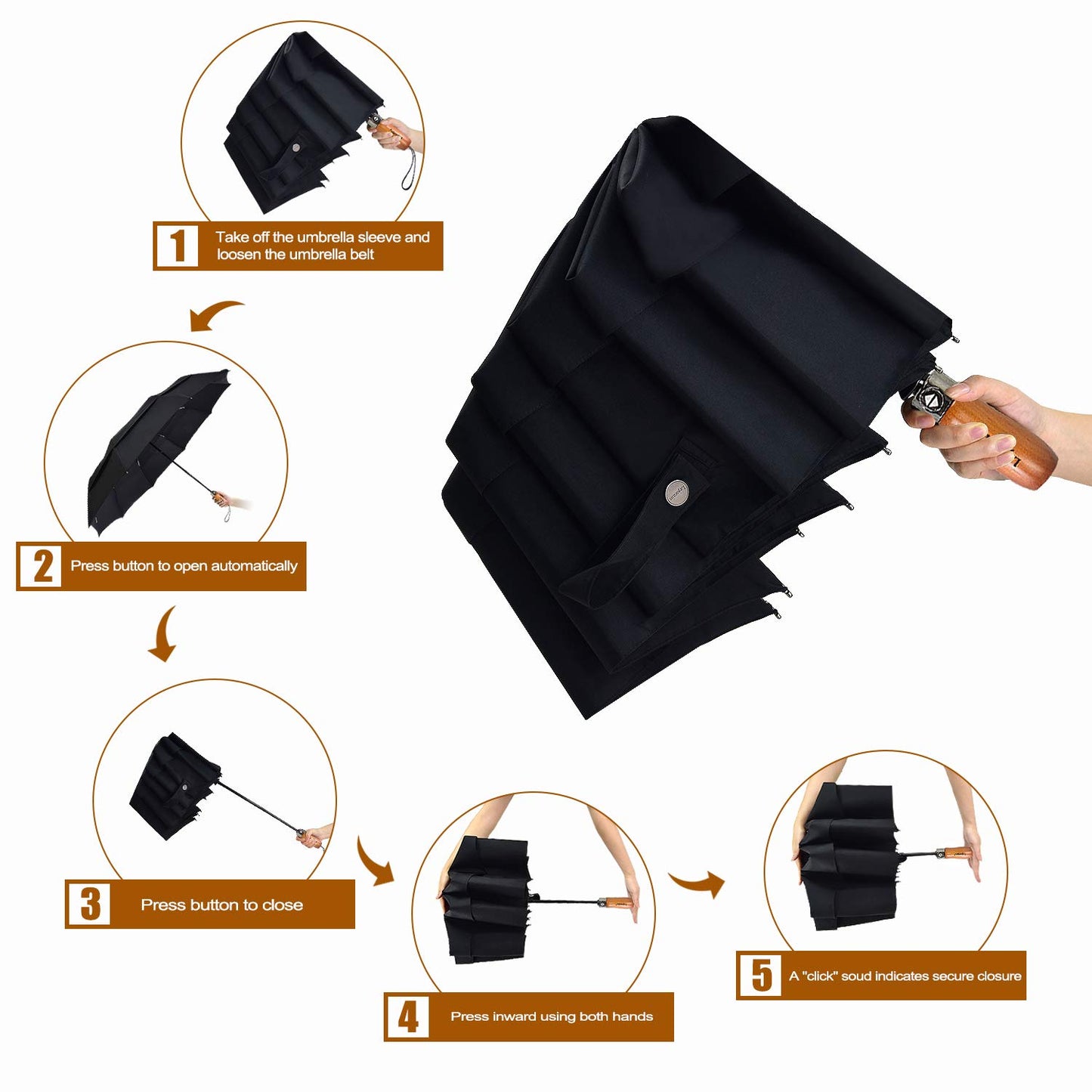 Lejorain 54" Windproof Golf Umbrella with Canopy
