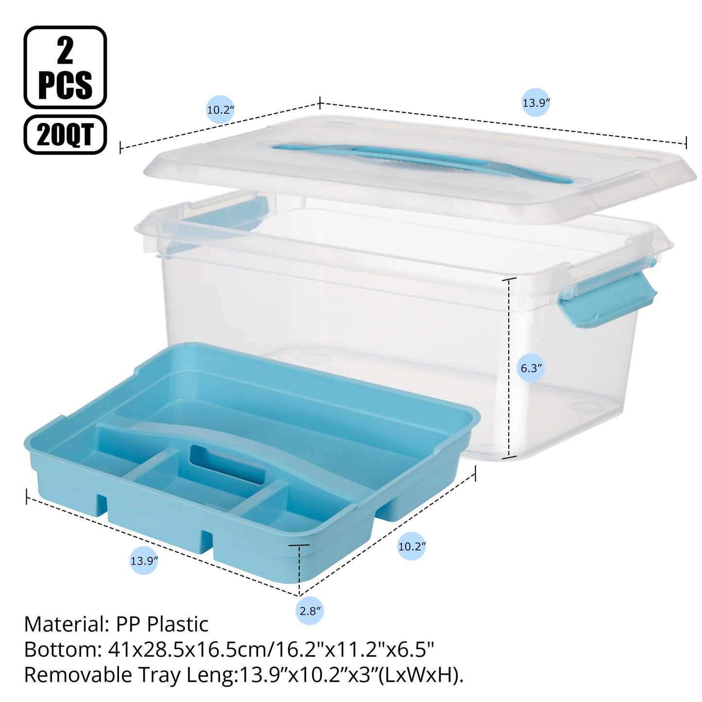 2-Pack Craft Storage Boxes with Removable Tray