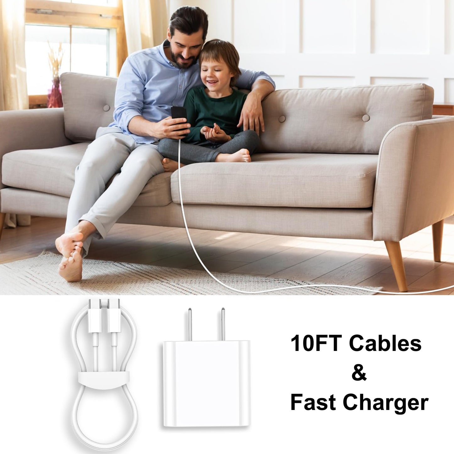 iPhone 16/15 USB-C Fast Charger, 20W + 60W 10FT Cable for iPhone 16/15/Plus/Pro/Max, iPad Pro 12.9/11, Mini 6, Air4