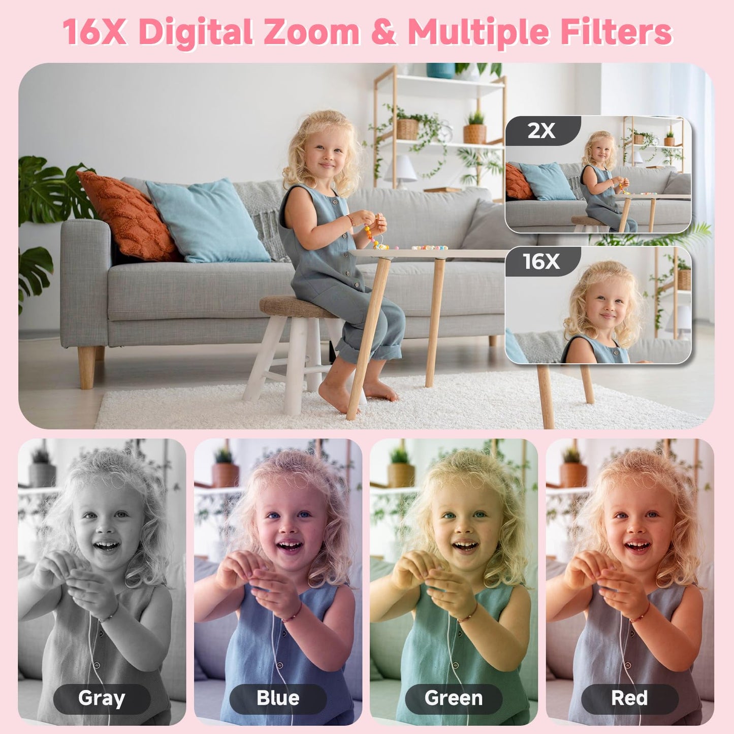 FHD 1080P Digital Camera for Kids 16X Zoom