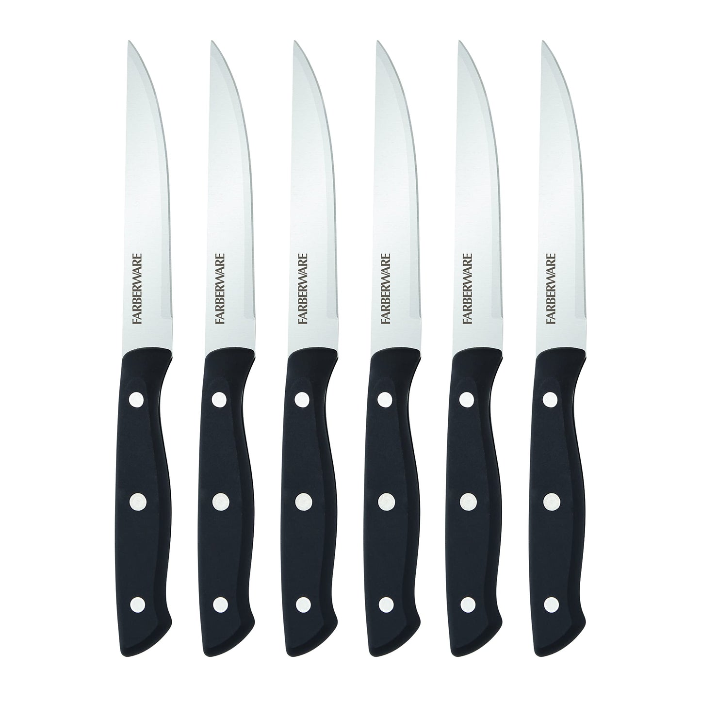 Farberware Triple Riveted Steak Knife Set, 6-Piece, High-Carbon Stainless Steel Knife Set, Razor-Sharp Steak Knife Set with Fine Edge Blades, Black