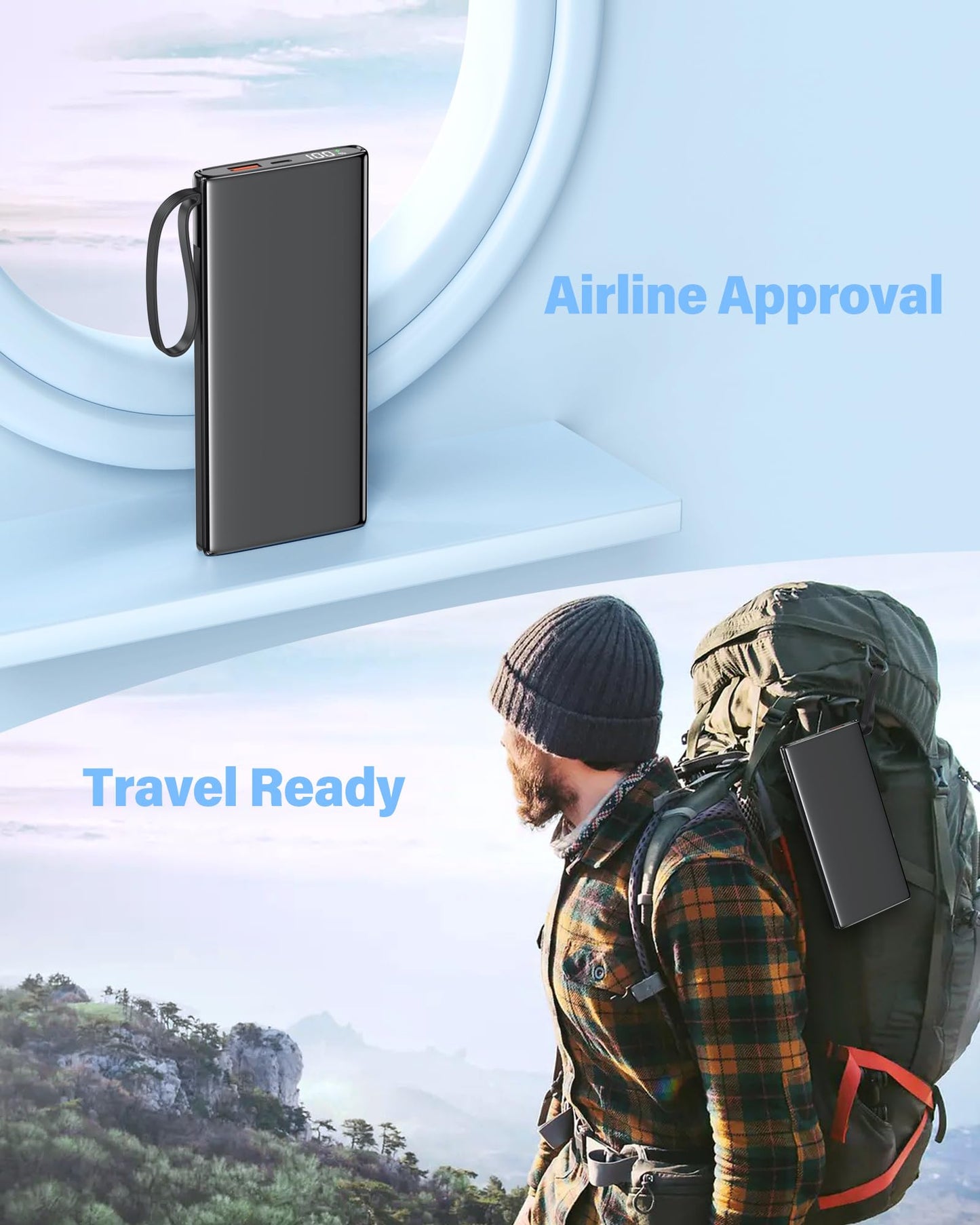 10000mAh Fast Charging Power Bank with Cables