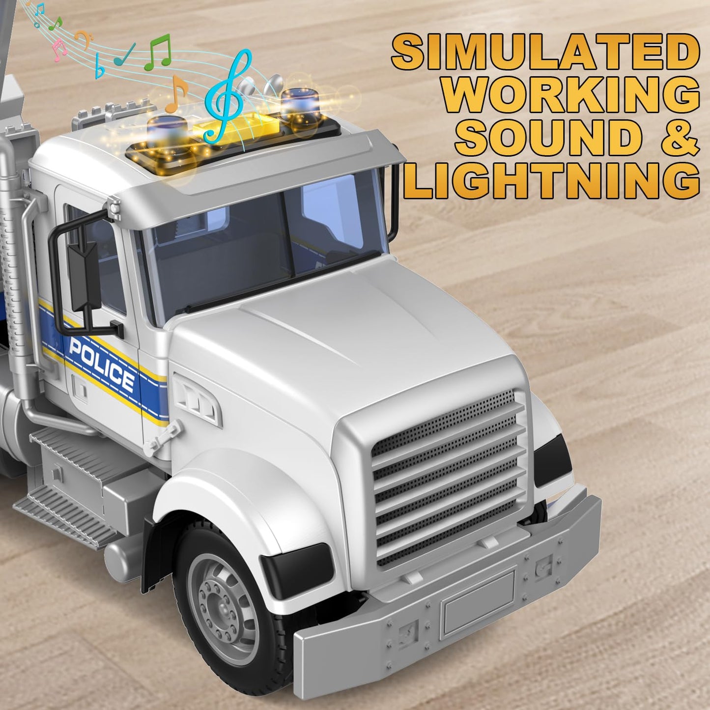 DOWELLIN Police Truck Toy with Helicopter for Kids