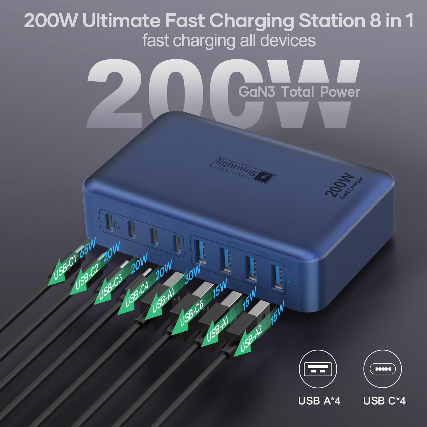 8-Port Fast Charging USB Hub for iPhone, iPad