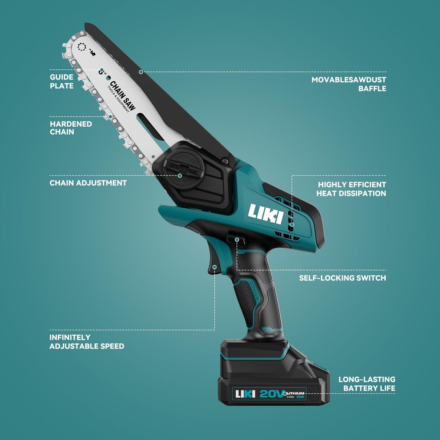 LIKI 6-Inch Mini Cordless Chainsaw for Trimming
