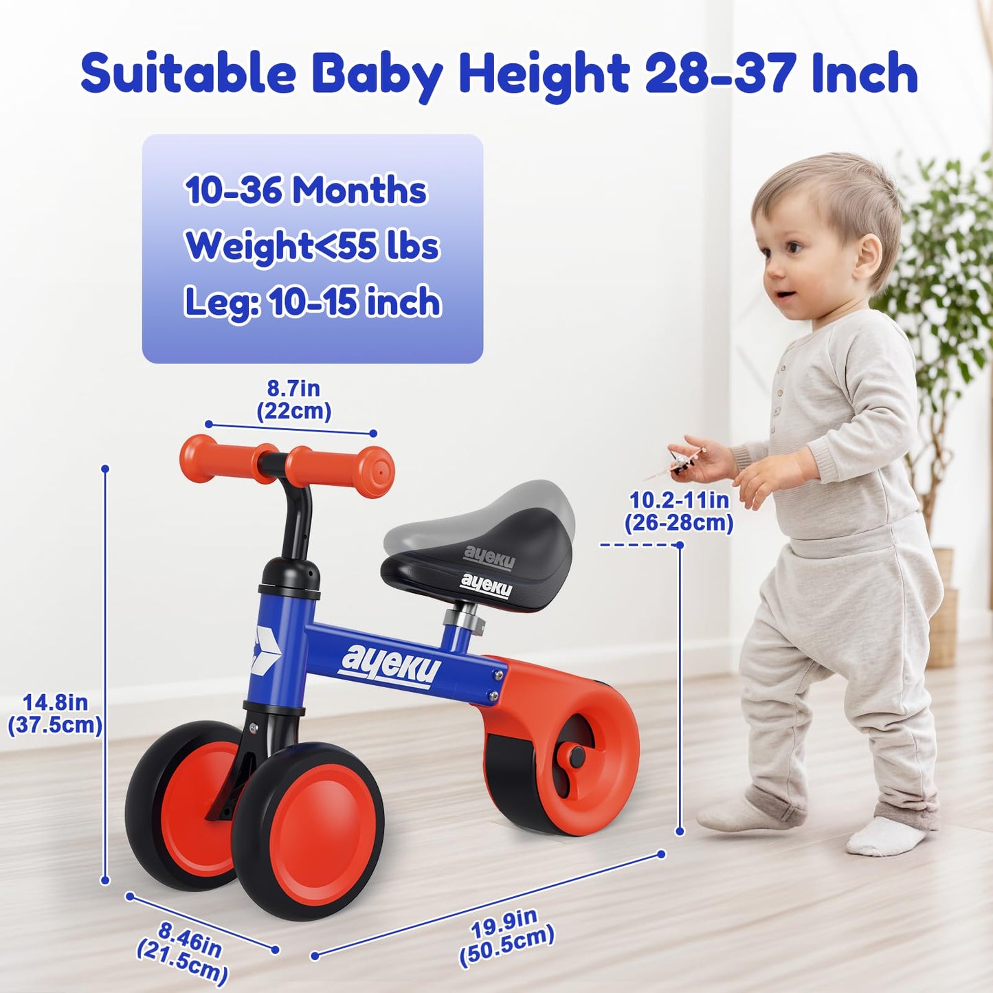 AyeKu Baby Balance Bike, Cute Toddler Bikes 12-36 Months Gifts for 1 Year Old Boy/Girl Bike to Train Baby from Standing to Running,1st First Birthday Gift