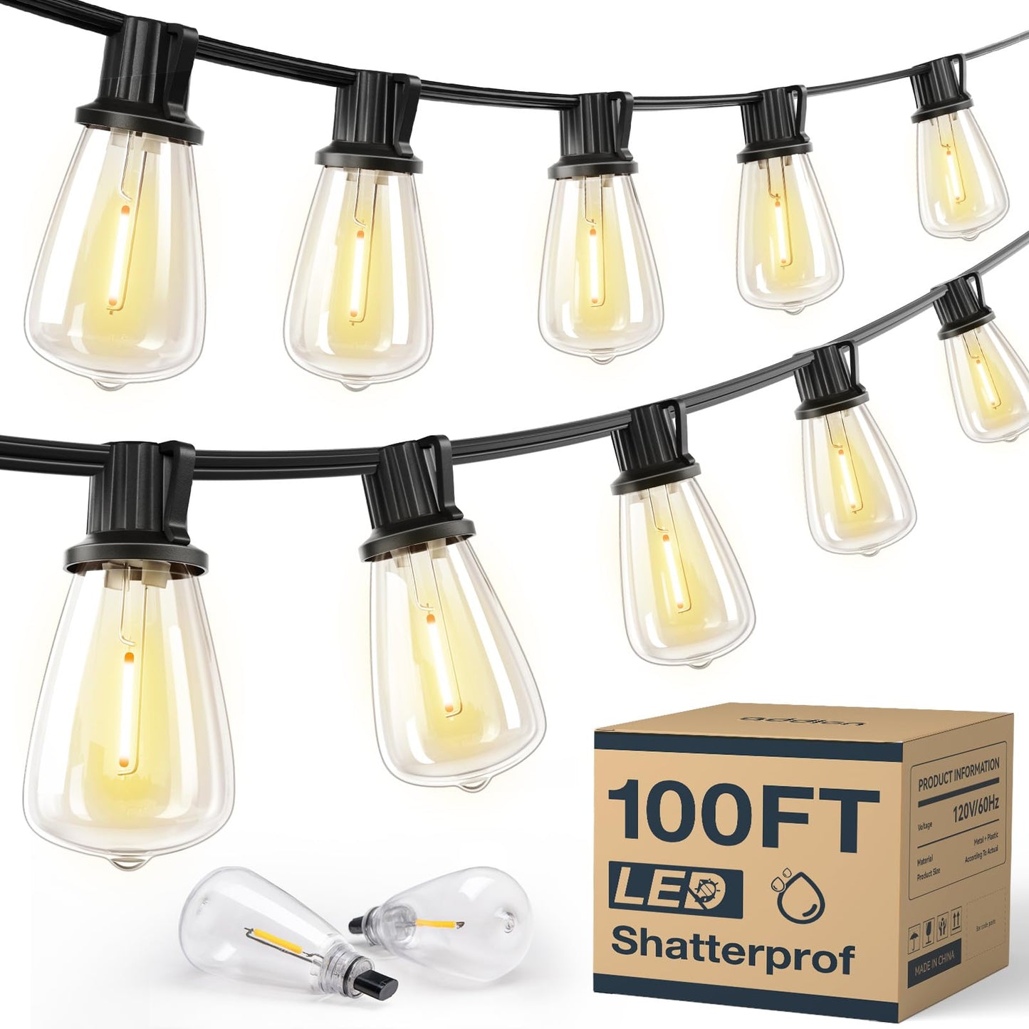 100FT KYY Waterproof LED String Lights for Outdoors